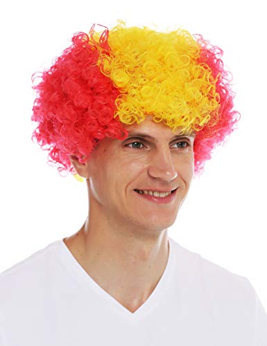 WIG ME UP- MMAM-15M Peluca Carnaval Afro hinchas del fútbol Copa Mundial Rojo Amarillo Rojo España