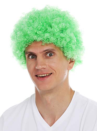 WIG ME UP- MMAS-9M-K427 Peluca para Mujeres Hombres Carnaval Payaso Afro rizos Cortos densos Cabello Crespo Verde