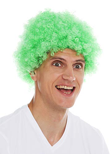 WIG ME UP- MMAS-9M-K427 Peluca para Mujeres Hombres Carnaval Payaso Afro rizos Cortos densos Cabello Crespo Verde