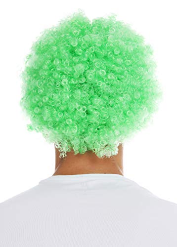 WIG ME UP- MMAS-9M-K427 Peluca para Mujeres Hombres Carnaval Payaso Afro rizos Cortos densos Cabello Crespo Verde