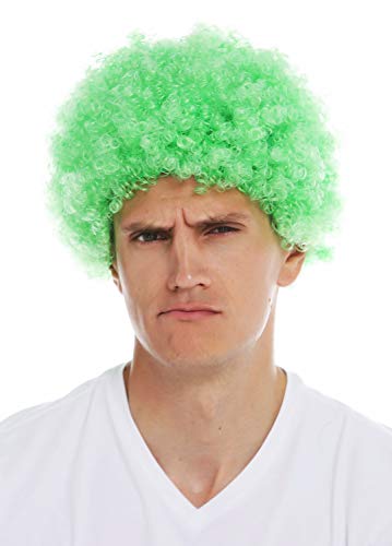 WIG ME UP- MMAS-9M-K427 Peluca para Mujeres Hombres Carnaval Payaso Afro rizos Cortos densos Cabello Crespo Verde