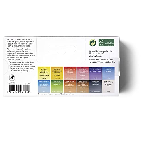 Winsor & Newton acuarela Cotman - Caja de acuarela de Campo - set de 12 medio godets, colores surtidos