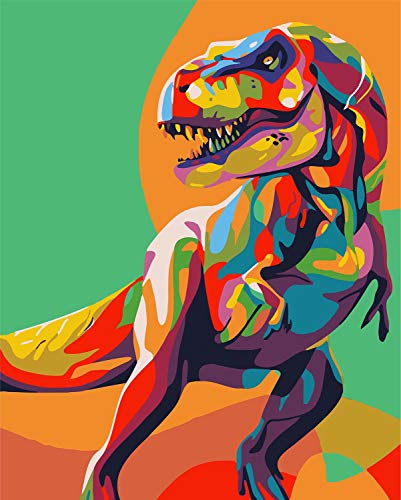 WISKALON DIY Pintura al óleo Dinosaurio Colorido, Pintar por Numeros para Adultos y Principiantes Pintura por números con Pinceles y Pinturas Sin Marco 16 * 20 Pulgadas