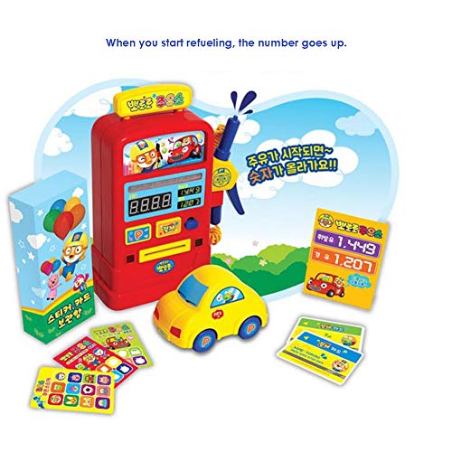 WithMolly Pororo Gas Station Play Set con lubricante de gas, coche, tarjeta, pegatina, cupón, caja de almacenamiento de tarjetas