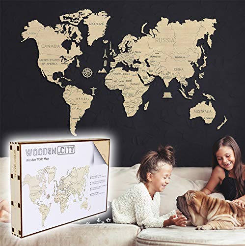 WOODEN.CITY "Mapa del Mundo (Talla M) Puzzle de Madera 57 cm x 38 cm