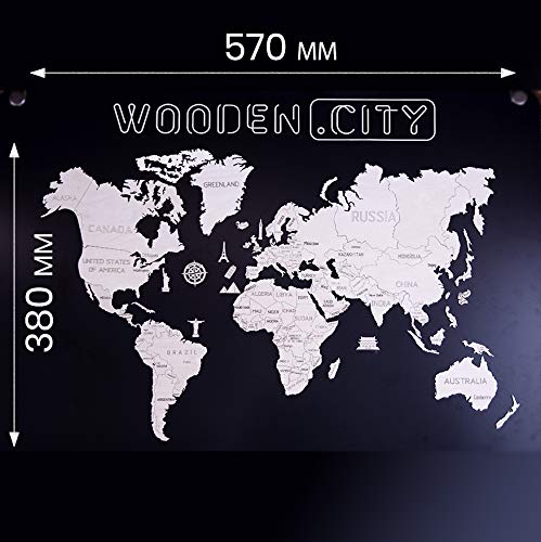 WOODEN.CITY "Mapa del Mundo (Talla M) Puzzle de Madera 57 cm x 38 cm