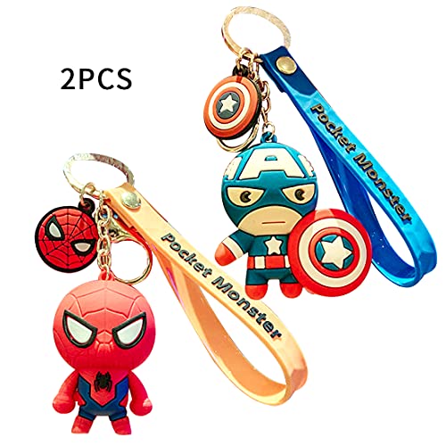 wopin 2 pcs Super hero Keychain Figure Keyring Cute Cartoon Super hero Figure Pendant Model Dolls Kids Gift Toy diseño de Super hero muñeca de coche llavero creativo pequeño joyas dibujos animados