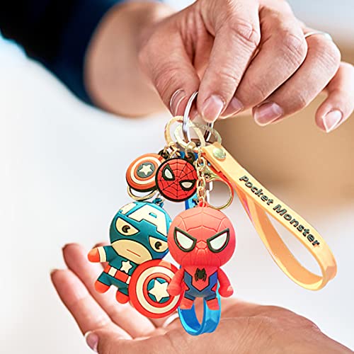 wopin 2 pcs Super hero Keychain Figure Keyring Cute Cartoon Super hero Figure Pendant Model Dolls Kids Gift Toy diseño de Super hero muñeca de coche llavero creativo pequeño joyas dibujos animados