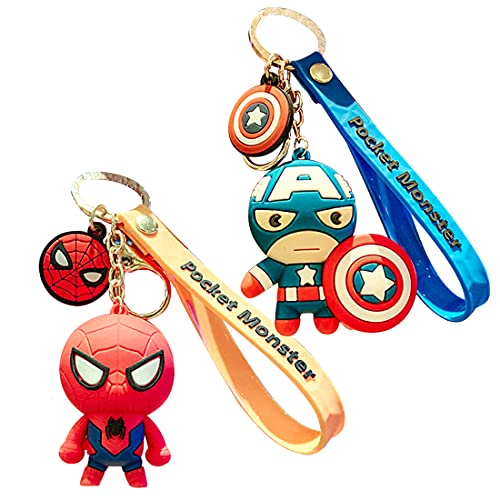 wopin 2 pcs Super hero Keychain Figure Keyring Cute Cartoon Super hero Figure Pendant Model Dolls Kids Gift Toy diseño de Super hero muñeca de coche llavero creativo pequeño joyas dibujos animados