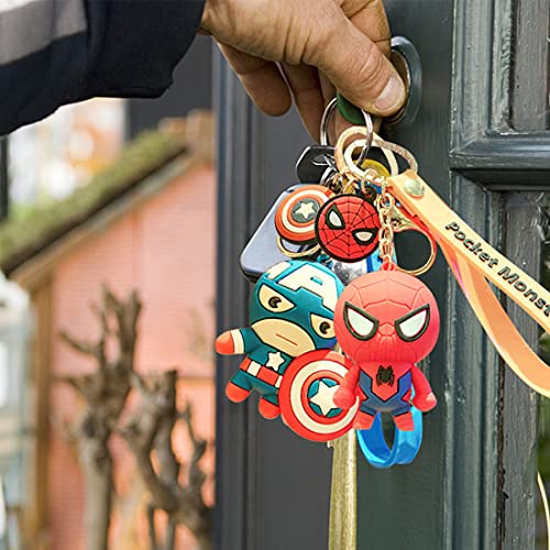 wopin 2 pcs Super hero Keychain Figure Keyring Cute Cartoon Super hero Figure Pendant Model Dolls Kids Gift Toy diseño de Super hero muñeca de coche llavero creativo pequeño joyas dibujos animados