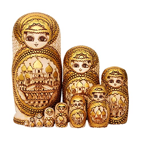 WQXD Matryoshka de Oro clásico, Muñecas de apilamiento pintadas a Mano, Navidad, Regalos del Día de San Valentín, Juguetes for niños, Decoración de Dormitorio de Chicas 10PCS muñeca de Juguete