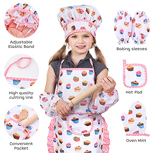 WuikerDuo Juego de Chef para niños,Vestido de Cocina para niños y Accesorios de Cocina,Lindo Juego de Cocina y horneado para niños Incluye Delantal,Gorro de Chef, manopla y utensilio