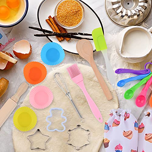 WuikerDuo Juego de Chef para niños,Vestido de Cocina para niños y Accesorios de Cocina,Lindo Juego de Cocina y horneado para niños Incluye Delantal,Gorro de Chef, manopla y utensilio