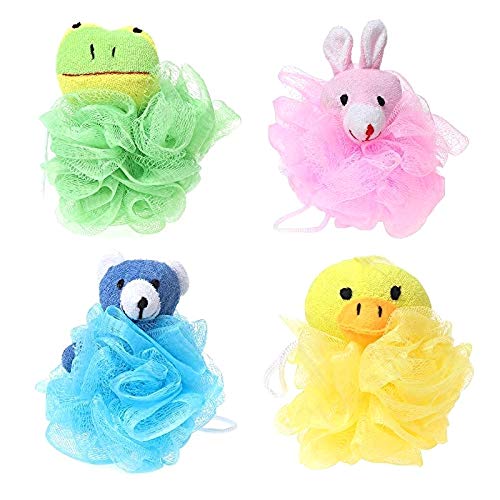 Wuyee Cojín de Juguete para niños Puff Mesh con Rana de Peluche, Pato, Conejo y Oso, 4 Piezas