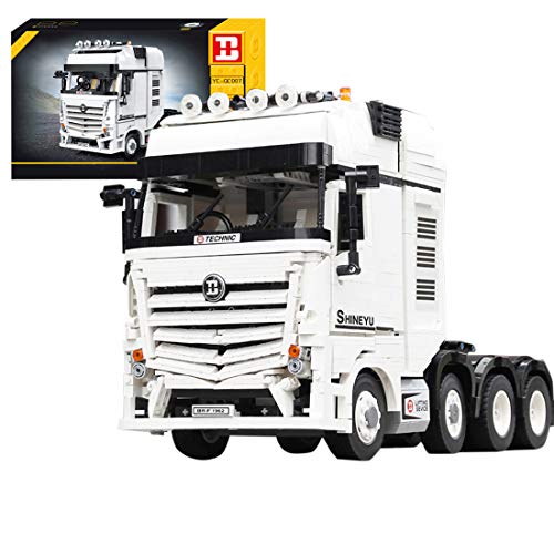 WWEI Bloques de construcción para camiones con remolque, 2949 piezas, 4 canales, eléctrico, modelo Actros de sujeción, compatibles con Lego Mercedes-Benz Actros 4163