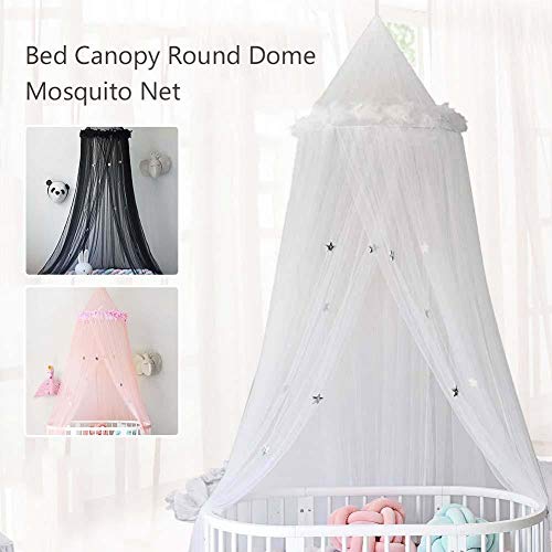 WZXHN Habitación Redonda para niños Cúpula Mosquitera Pluma Estrella Decorativa Instalación de la Cortina de la Cama Toldo Cama Jugar Tienda-Blanco