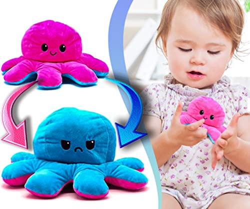 xcvv Peluche de pulpo reversible, color rosa y azul, de color rosa, con forma de pulpo