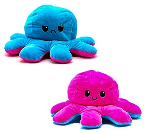 xcvv Peluche de pulpo reversible, color rosa y azul, de color rosa, con forma de pulpo