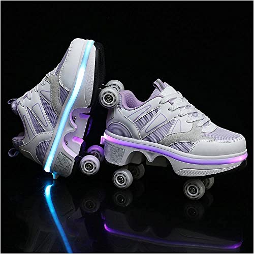 XCZZYC VIIPOO7 Colores Que cambian los Zapatos de Patines de Ruedas LED para niños niñas Zapatillas de Deporte al Aire Libre Zapatillas de Gimnasia técnica retráctiles