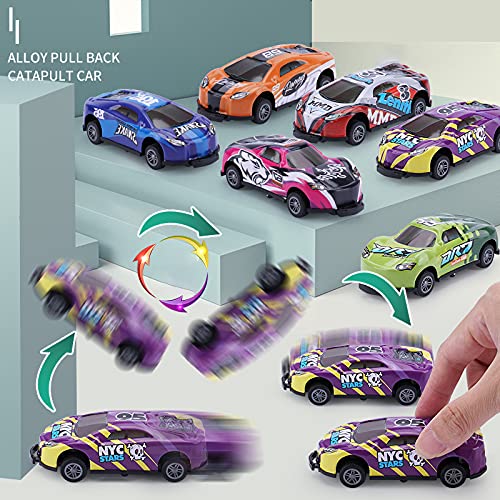 XINSTAR 6 unids/4 piezas de coche de juguete de acrobacia, coche de salto, vehículos de tracción trasera, modelos de mini coche de creatividad, premios de juego pequeños para niños y niños