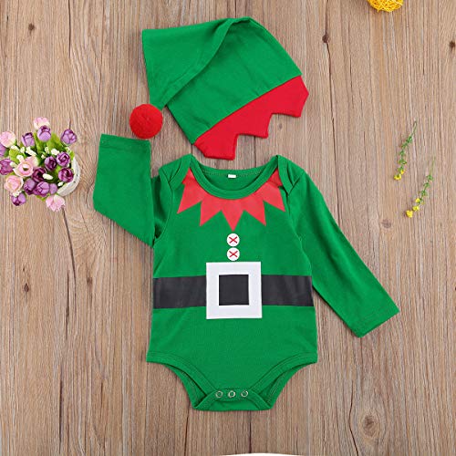 XIXIMAON Bebé Conjunto de Navidad para Recién Nacido 2 Piezas Traje Navideño de Niño Pequeño 0-1 Año Top Mameluco de Manga Larga con Botones + Gorro (0-3 Meses, B)