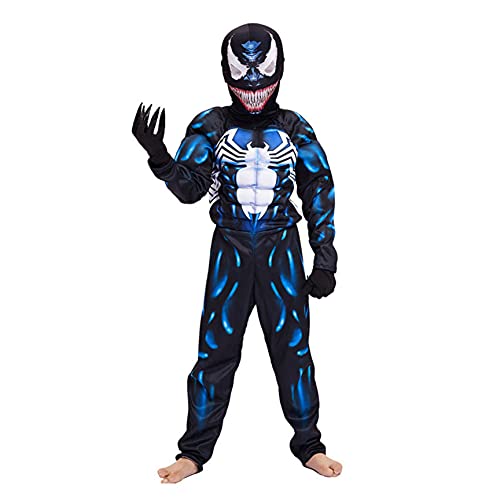 XNheadPS Venom Muscle Costume Niños Adultos Body 3D Anime Spiderman Suit Medias Stage Performance Jumpsuit Disfraz Carnaval de Halloween Disfraz,Black- Kid L 130~140cm