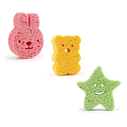 Xrten 3 Pcs Esponja de baño para bebé niños, Suave y cómodo Forma Animal