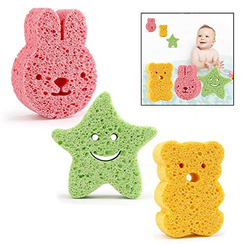 Xrten 3 Pcs Esponja de baño para bebé niños, Suave y cómodo Forma Animal