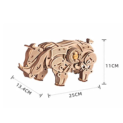 XSYMNN Rompecabezas Tridimensional De Madera 3D Rinoceronte, Modelo De Juguete De Descompresión Creativo Ensamblado A Mano, Tamaño 25 * 13 * 11 Cm, Número De Piezas 187