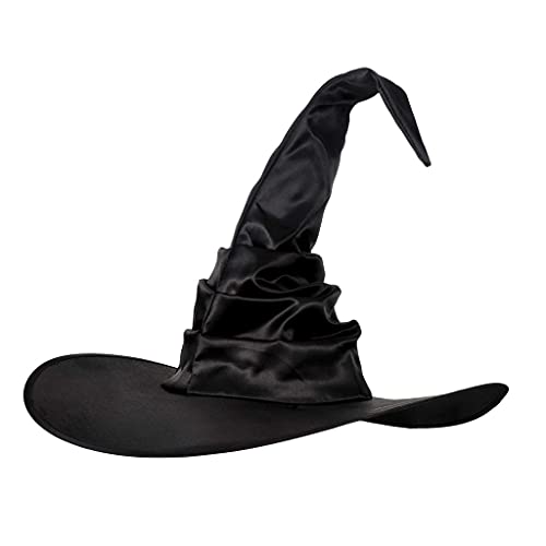 XuHangFF - Sombrero de mago con pliegues negros para bruja en ángulo, sombrero de mago para Halloween