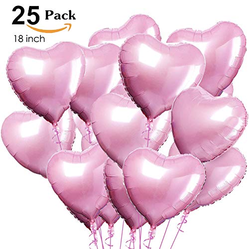 XUNKE 25 Globos de Papel de Aluminio,Globos en Forma de Corazón para la Decoración del Partido Propuesta de Matrimonio Boda Aniversario Cumpleaños Decoración de Helio | Regalo (Rosa)