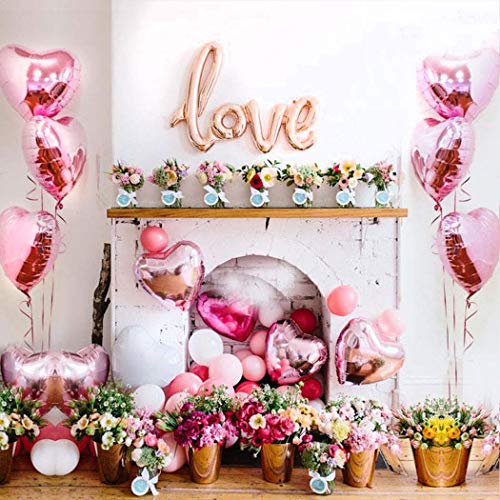 XUNKE 25 Globos de Papel de Aluminio,Globos en Forma de Corazón para la Decoración del Partido Propuesta de Matrimonio Boda Aniversario Cumpleaños Decoración de Helio | Regalo (Rosa)