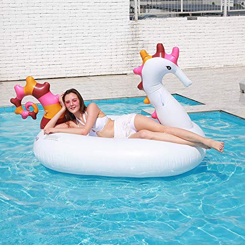 YAMMY Gran Caballito de mar Inflable Fila Flotante Juguetes de Piscina para Montar en la Piscina Flotador de Piscina Juguetes para Fiestas Boya de Animales Piscina Inflables Balsa WA (Piscina)