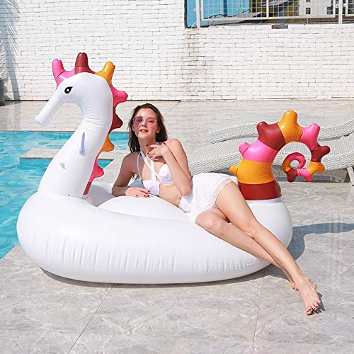 YAMMY Gran Caballito de mar Inflable Fila Flotante Juguetes de Piscina para Montar en la Piscina Flotador de Piscina Juguetes para Fiestas Boya de Animales Piscina Inflables Balsa WA (Piscina)