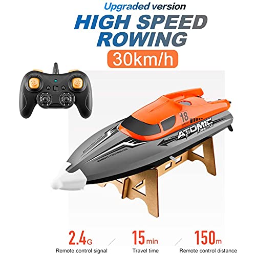 YDHNB Lancha RC, Lancha de Carreras Electrónica de Alta Velocidad con Control Remoto y Baterías Recargables, 2.4GHz Barco de Carreras de 4 Canales ​para Piscinas y Lagos,Naranja,1 Battery