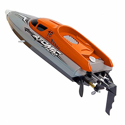 YDHNB Lancha RC, Lancha de Carreras Electrónica de Alta Velocidad con Control Remoto y Baterías Recargables, 2.4GHz Barco de Carreras de 4 Canales ​para Piscinas y Lagos,Naranja,1 Battery