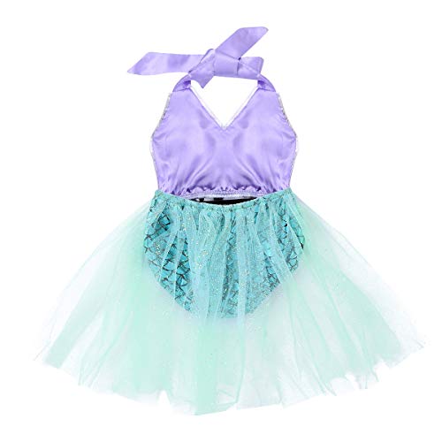 YEAHDOR Traje de Baño Una Pieza Disfraz Sirenita para Bebés Niñas Bañador Sirena Bebés Body Vestido Fiesta Cumpleaños Traje Disfraces Halloween Navidad Plataeado y Azul 0-3 Meses