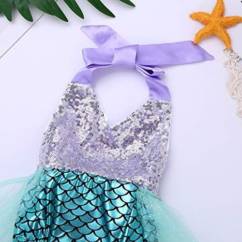 YEAHDOR Traje de Baño Una Pieza Disfraz Sirenita para Bebés Niñas Bañador Sirena Bebés Body Vestido Fiesta Cumpleaños Traje Disfraces Halloween Navidad Plataeado y Azul 0-3 Meses