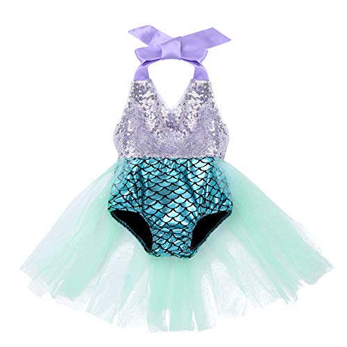 YEAHDOR Traje de Baño Una Pieza Disfraz Sirenita para Bebés Niñas Bañador Sirena Bebés Body Vestido Fiesta Cumpleaños Traje Disfraces Halloween Navidad Plataeado y Azul 0-3 Meses