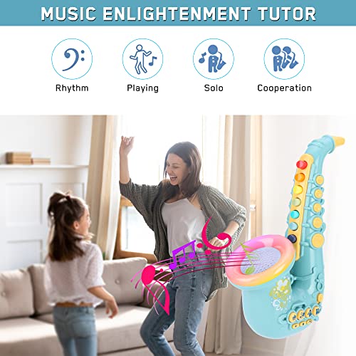 Yideng Saxofón de Juguete para niños, saxofón de plástico de 8 Notas música, Instrumentos Musicales, Juguete Educativo temprano para bebés y niños (Azul)