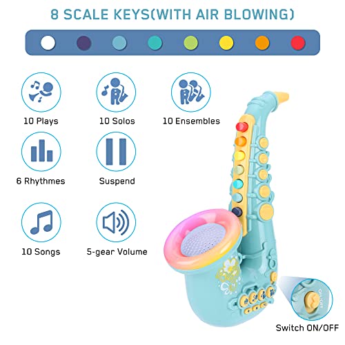 Yideng Saxofón de Juguete para niños, saxofón de plástico de 8 Notas música, Instrumentos Musicales, Juguete Educativo temprano para bebés y niños (Azul)