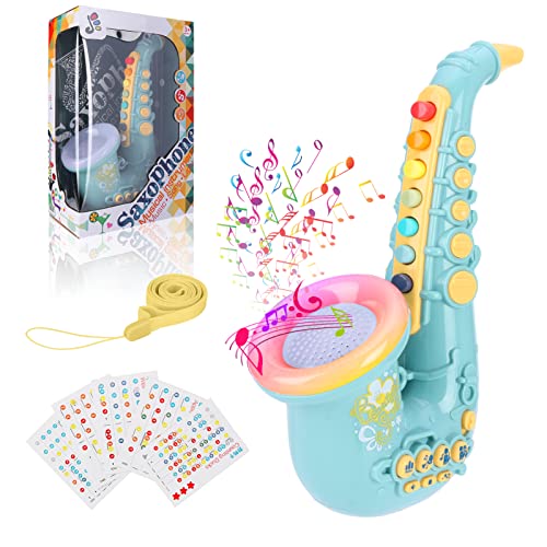 Yideng Saxofón de Juguete para niños, saxofón de plástico de 8 Notas música, Instrumentos Musicales, Juguete Educativo temprano para bebés y niños (Azul)