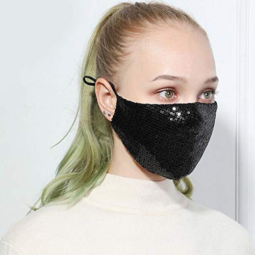 Yienate Máscara de mascarada con lentejuelas brillantes para Halloween, máscara de fiesta, discoteca, máscara de moda, decoración de moda, joyería para mujeres y niñas (negro)