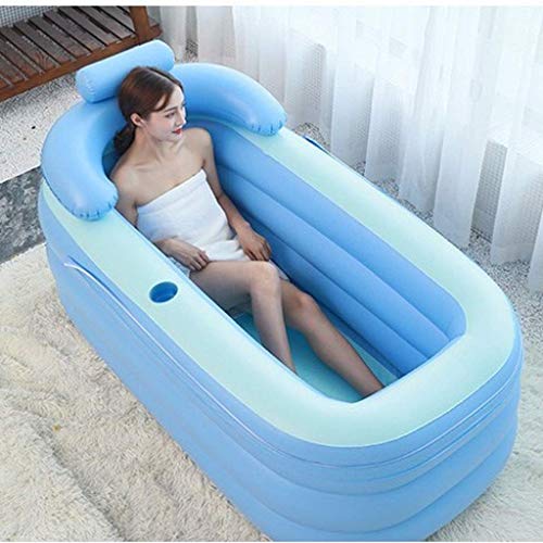 YIQIFEI Bañera Inflable de Color Azul, Caja, bañera Inflable Plegable, bañera de SPA para Adultos Duradera con Bomba de pie (Juguetes para la Piscina)