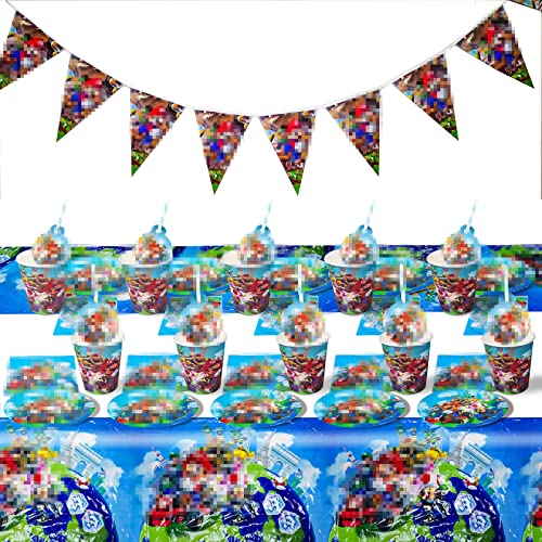 Yisscen Vajilla de Cumpleaños Super- Party 52pcs Set de Vajillas Infantil Decoración de Fiesta Platos Tazas Servilletas Mantel Banner Vajillas Completas 10 Personas