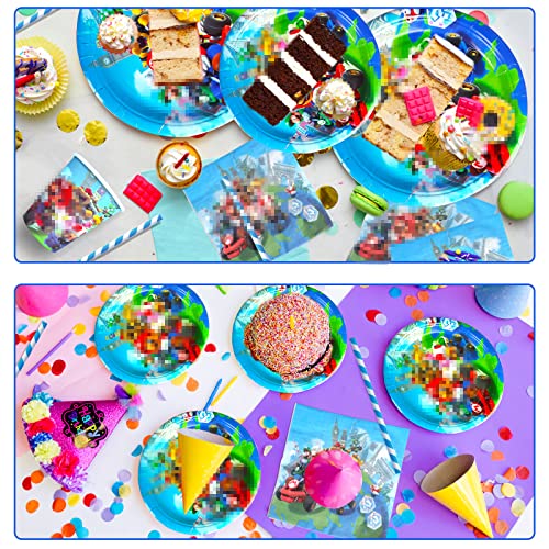 Yisscen Vajilla de Cumpleaños Super- Party 52pcs Set de Vajillas Infantil Decoración de Fiesta Platos Tazas Servilletas Mantel Banner Vajillas Completas 10 Personas