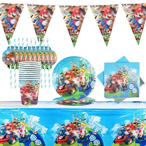 Yisscen Vajilla de Cumpleaños Super- Party 52pcs Set de Vajillas Infantil Decoración de Fiesta Platos Tazas Servilletas Mantel Banner Vajillas Completas 10 Personas