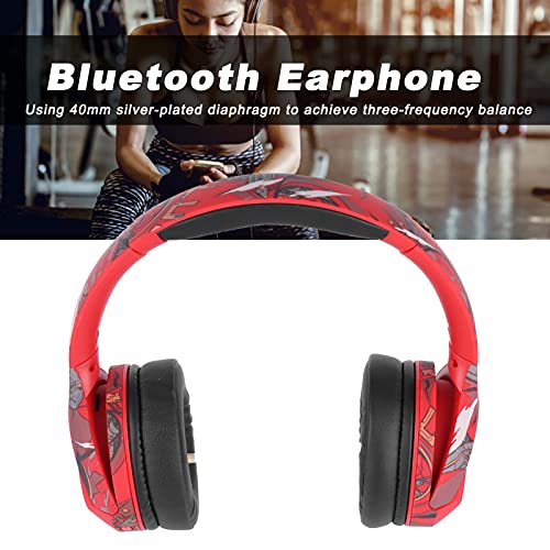 YOIM Auriculares Inalámbricos con Micrófono, Diadema Retráctil Auriculares Ergonómicos Luminosos Montados en la Cabeza con Cable de Carga USB para el Hogar(Rojo)