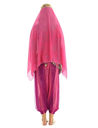 YOOJIA Mujer Traje de Danza del Vientre 4Pcs Crop Top/Pantalones Largos/Tocado/Bufunda Traje Baile Oriental Conjunto de Baile India Disfraz Fiesta Talla Única Rosa Oscuro Talla Única