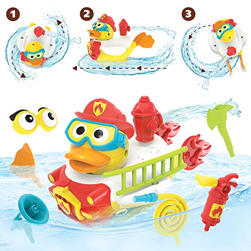 Yookidoo Jet Duck Bombero Juguete de baño con Bomba de Agua Potable – Desarrollo sensorial y diversión de baño para niños – Juguete de baño con Pilas con 15 Piezas – Edad 2+